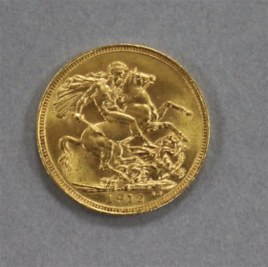 A George V 1912 gold full sovereign.